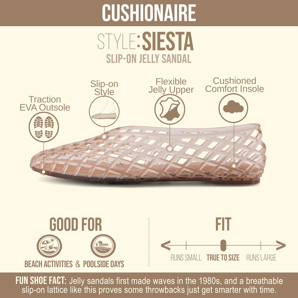 CUSHIONAIRE Siesta Modern Lattice Ballet Flats for Women, Comfortable Slip On Pointed Toe Womens Jelly Shoes, MOCHA 7