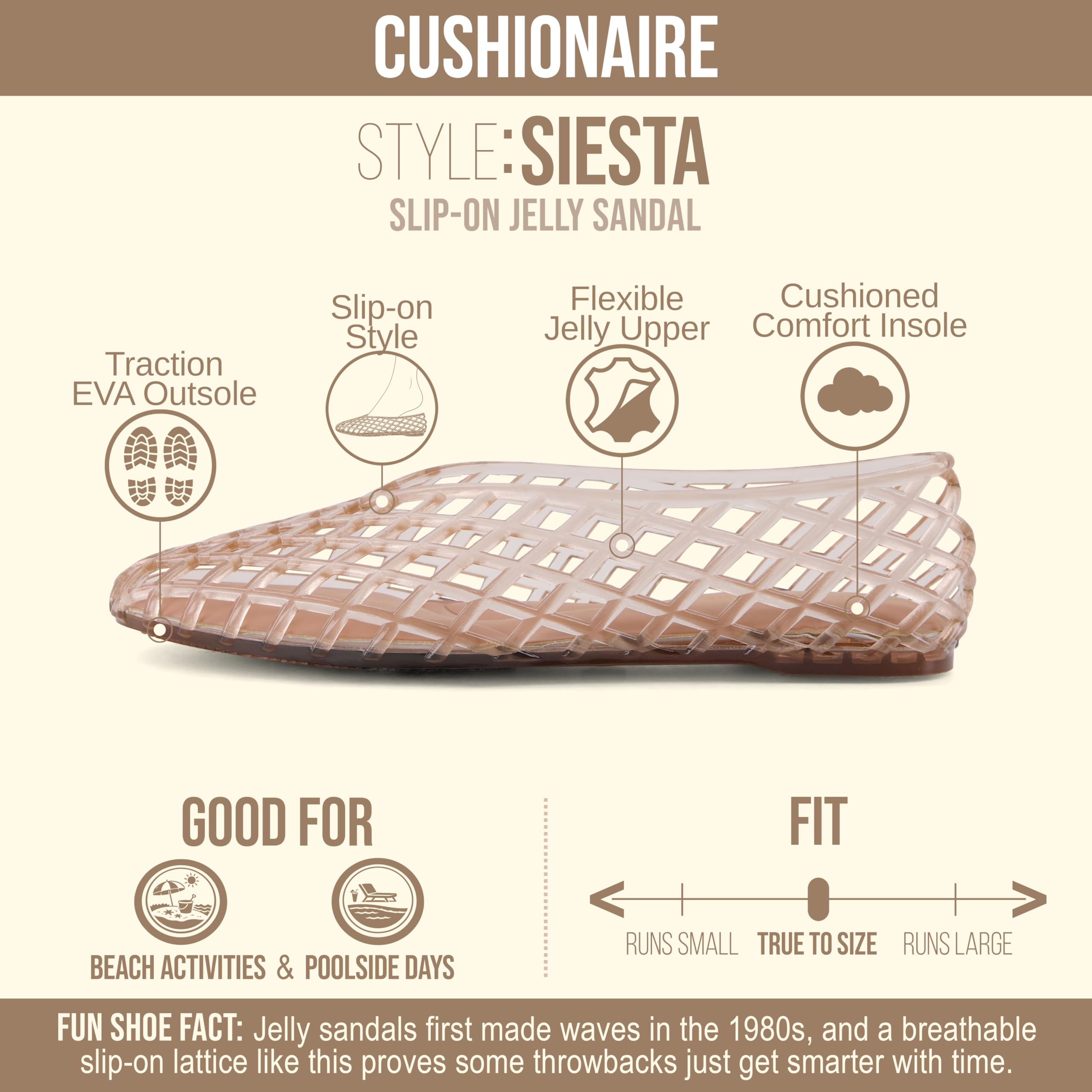 CUSHIONAIRE Siesta Modern Lattice Ballet Flats for Women, Comfortable Slip On Pointed Toe Womens Jelly Shoes, MOCHA 10
