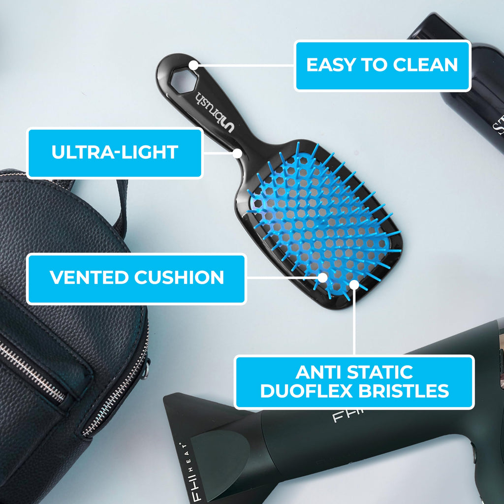 FHI Heat UNbrush Detangling Brush for Pain-Free Brushing on All Wet or Dry Hair Types — Durable DuoFlex Anti-Static Bristles, Lightweight Handle, Vented Hair Brush, Ocean
