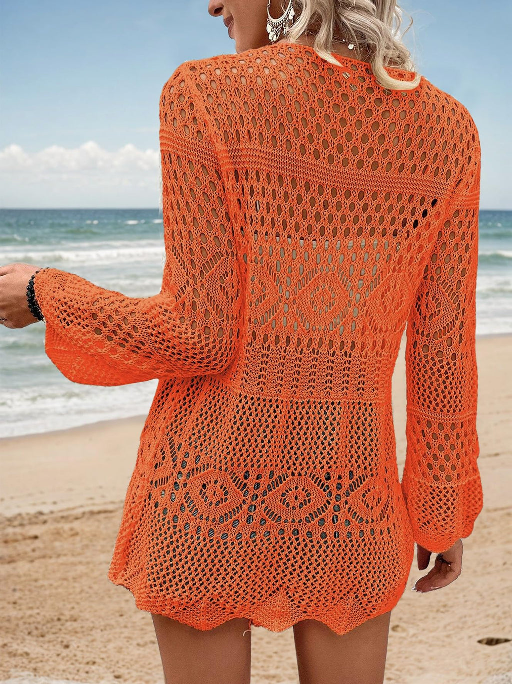 AI'MAGE Womens Kimono Beach Cover Up Crochet Swimsuit Coverups Summer Loose Knit Cardigans Causal Blouse Tops Swimwear Orange