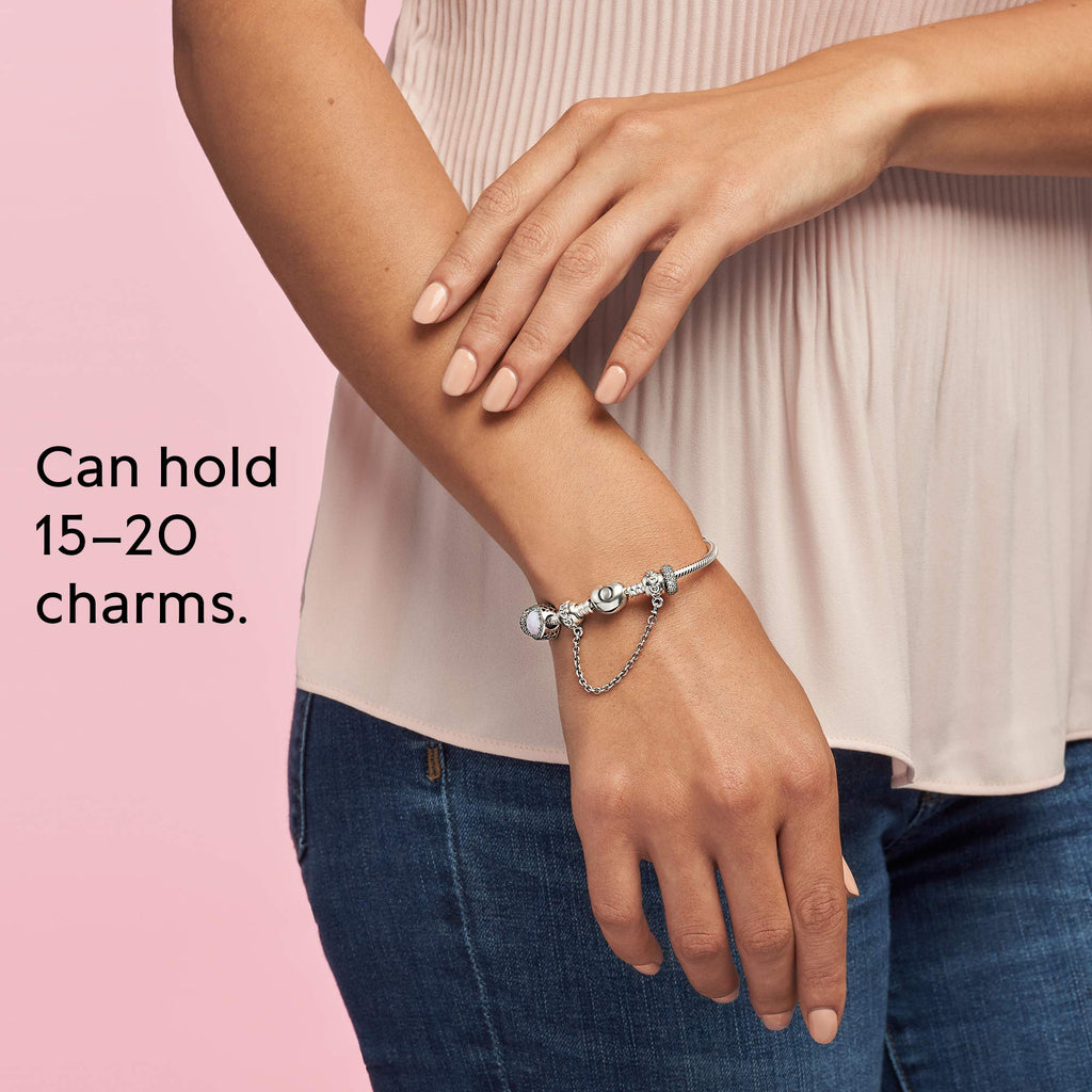 Pandora Jewelry Moments Heart Clasp Snake Chain Charm Sterling Silver Bracelet, 8.3"