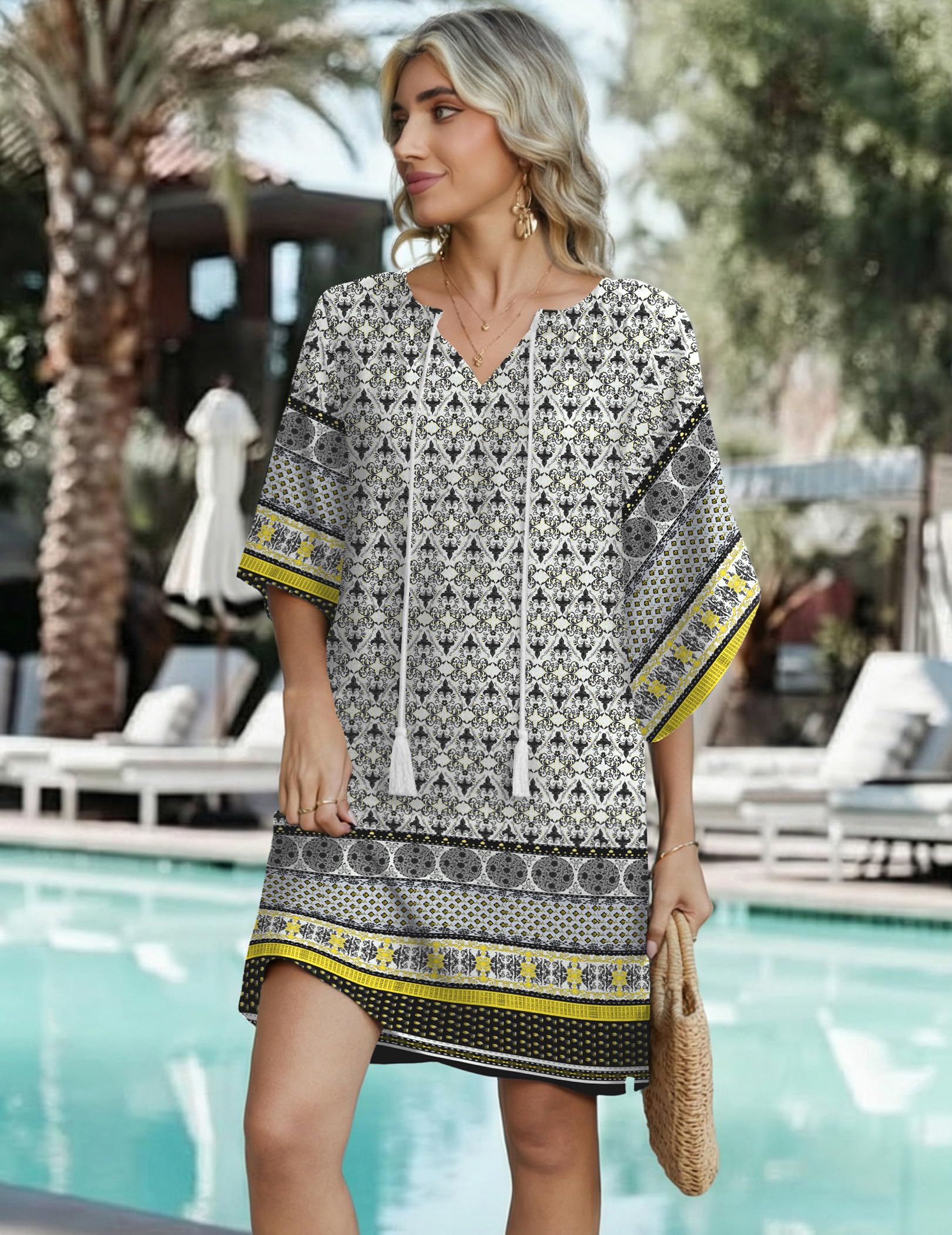 Zeagoo Summer Dress Beach Cruise Women's Vintage Boho Sundress for Beach Vacations Short Dress Cover Up for Women 2026 in Floral and Bohemian Style Boho X-Large