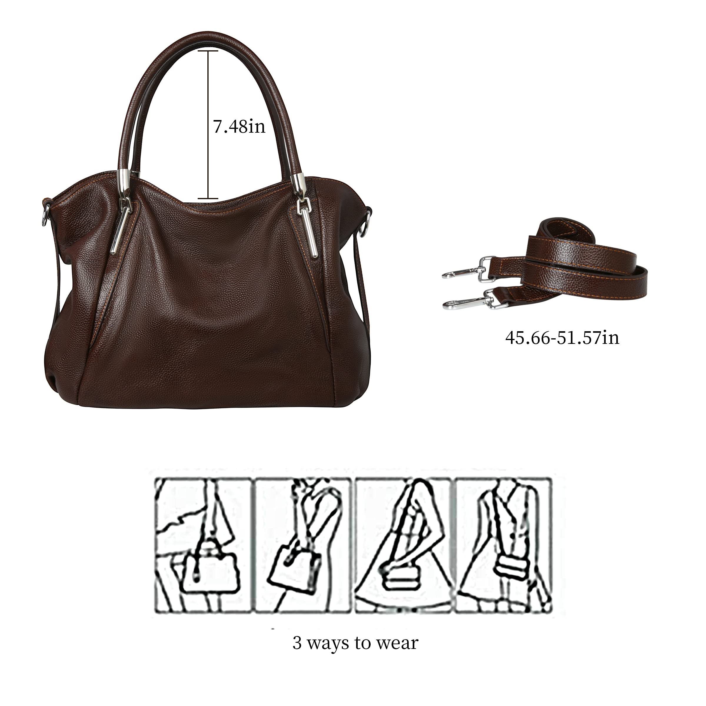 HESHE Women's Leather Shoulder Bag Trendy Designer Tote Bag Sacthel Purse Large Capacity Travel Bag Crossbody Hobo Bags (Coffee)