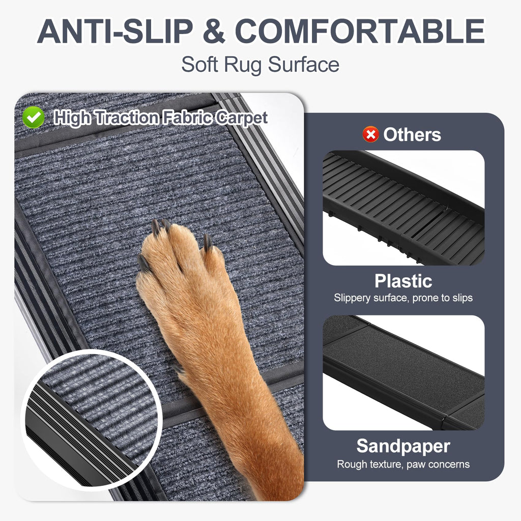 HerCcreta wigge Dog Ramp for Car 63" Long & 17" Wide Portable Dog Ramps for Large Dogs with Non-Slip Rug Surface Dog Car Ramp for SUV Car & Truck, Folding Dog Ramp Up to 250LBS