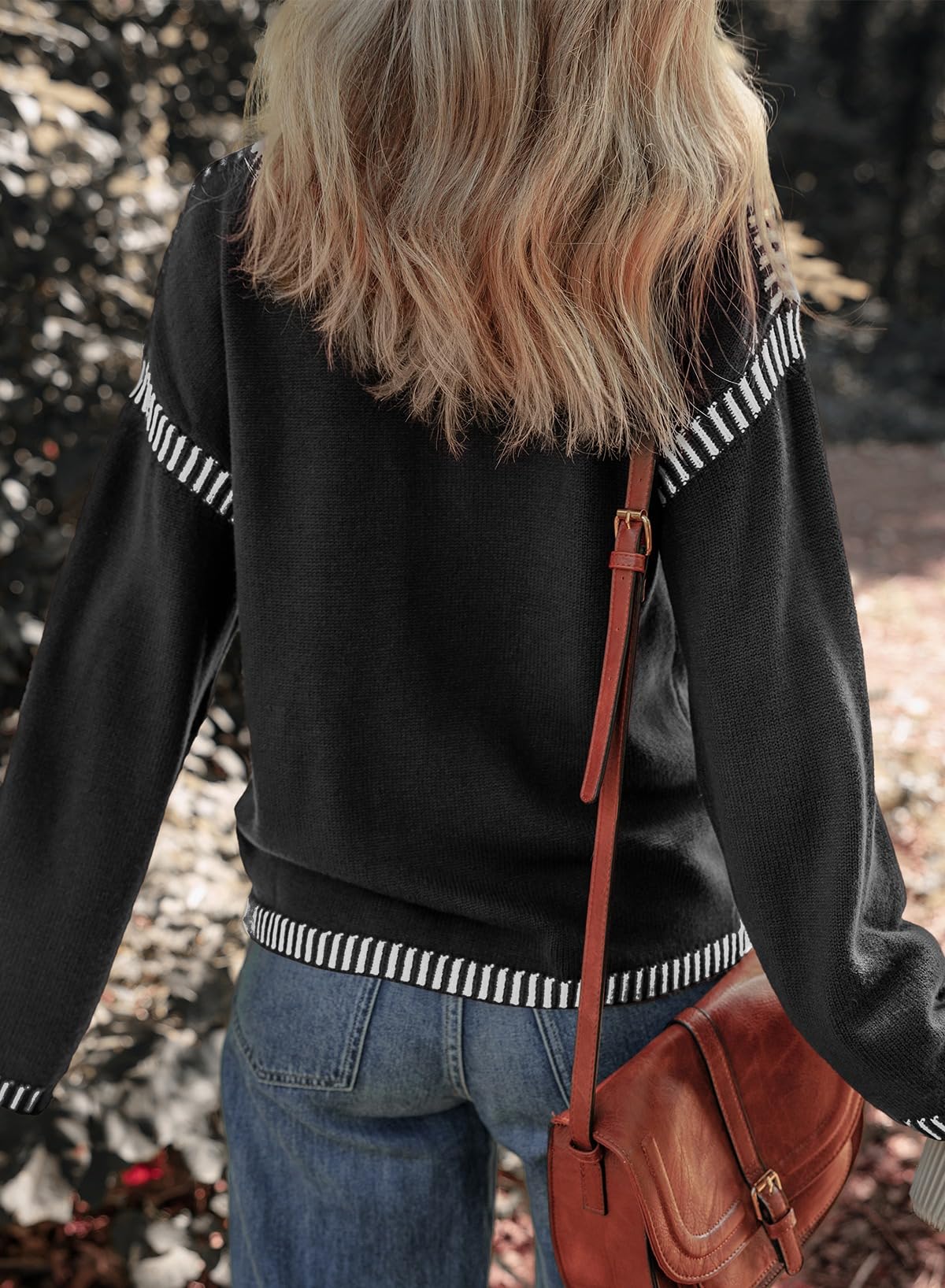 Dokotoo School Outfits for Teachers Early Fall Fashion Crewneck Solid Oversized Sweaters for Women Contrast Ribbed Knit Winter Clothing for Women Soft Long Sleeve Casual Loose Sweater Tops Black XL