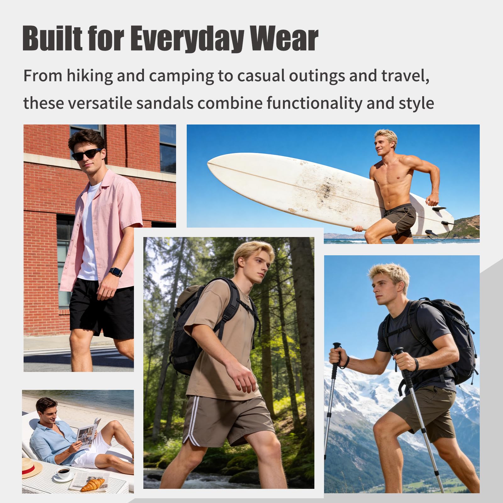 ziitop Men's Athletic Sandals Adjustable Straps Arch Support Air Cushion Durable Hiking Outdoor Non-slip Sandals for Casual Walking
