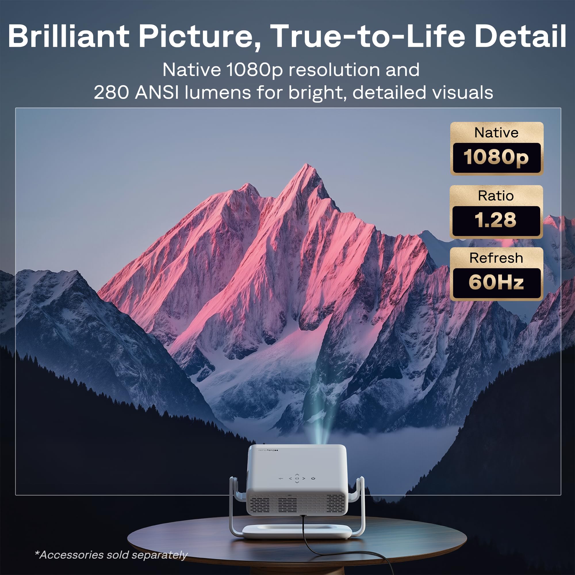 Aurzen Roku TV Smart Projector with Wifi and Bluetooth, Roku Streaming Experience Built-in, 1080P FHD, DoIby Audio, Auto Focus & Keystone, Zoom, Movie Portable Outdoor Mini Projector, White