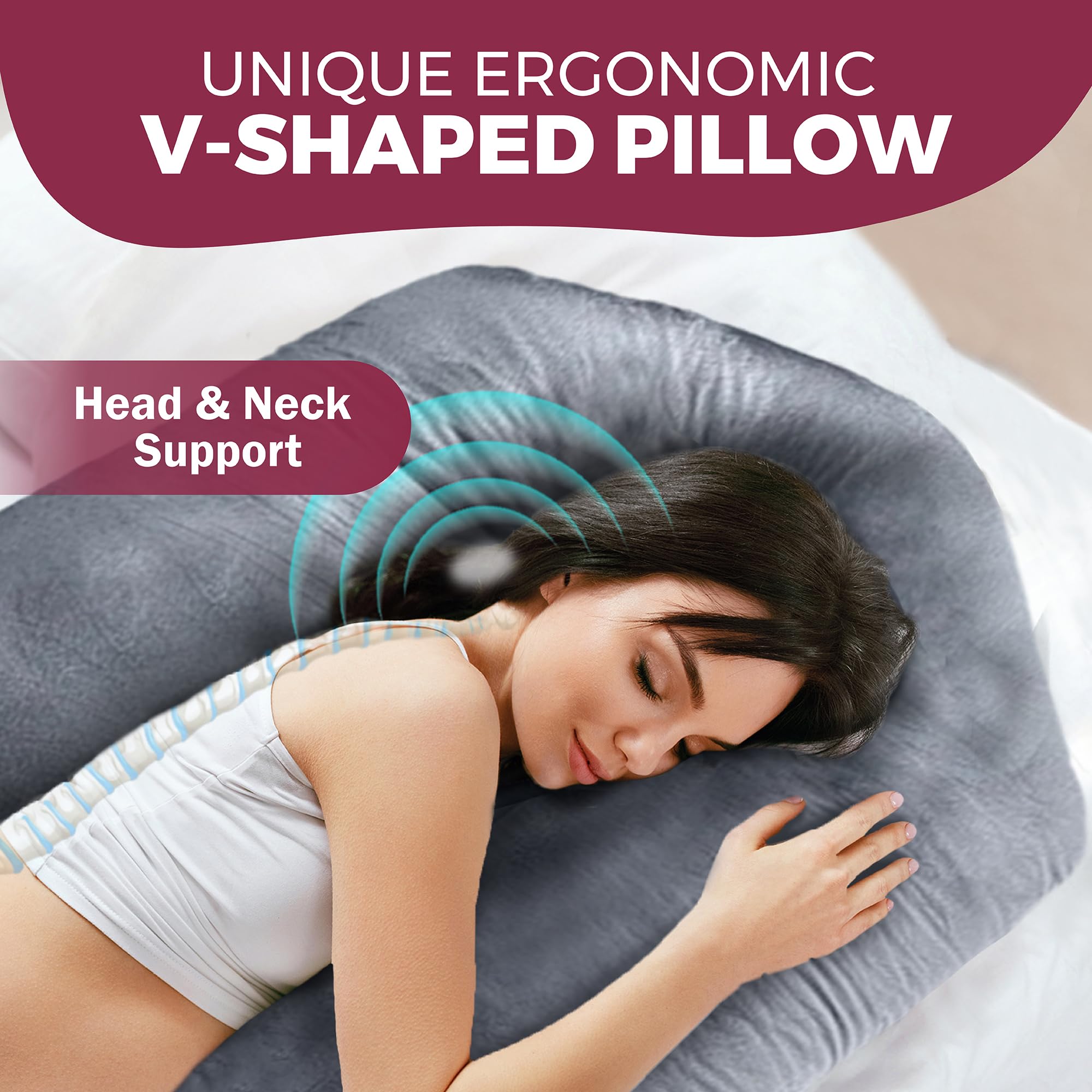 PILLANI Pregnancy Pillows for Sleeping – 57-Inch Maternity Pillow for Pregnant Women with Removable Washable Cover – Support for Back, Belly, Neck, Legs, and Hips – V C U Shaped Full Body Pillow