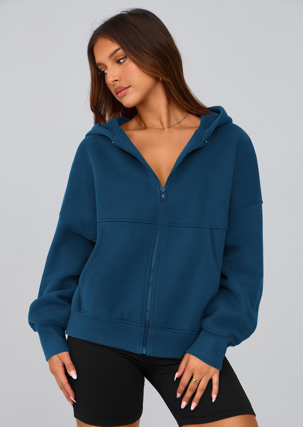 PRETTYGARDEN Women's Zip Up Y2K Hoodies 2026 Fall Fashion Long Sleeve Hooded Fleece Sweatshirts Casual Jacket Winter Clothes (Dark Blue,Medium)