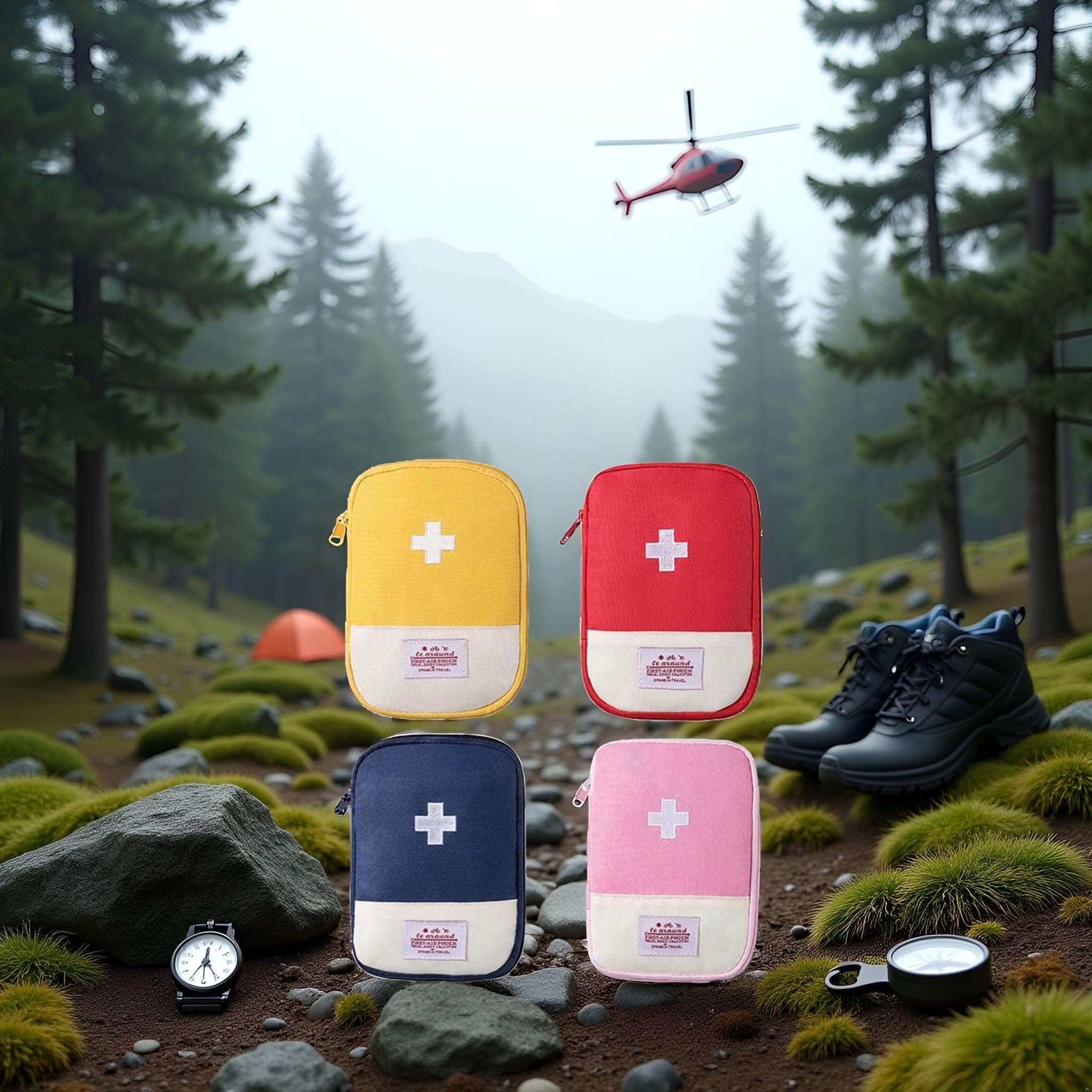 JJLFresheners 4Pcs Empty Travel Mini First Aid Pouch, Portable Outdoor First Aid Medical Rescue Bag Multi-Function Emergency Medicine Storage Organizer Bag Health and Household Supplies (Small)