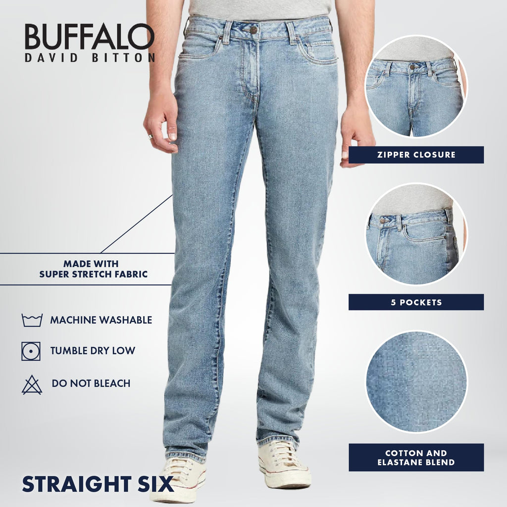 Buffalo David Bitton Men's Straight Six Jeans, Grey Sanded, 31 x 34