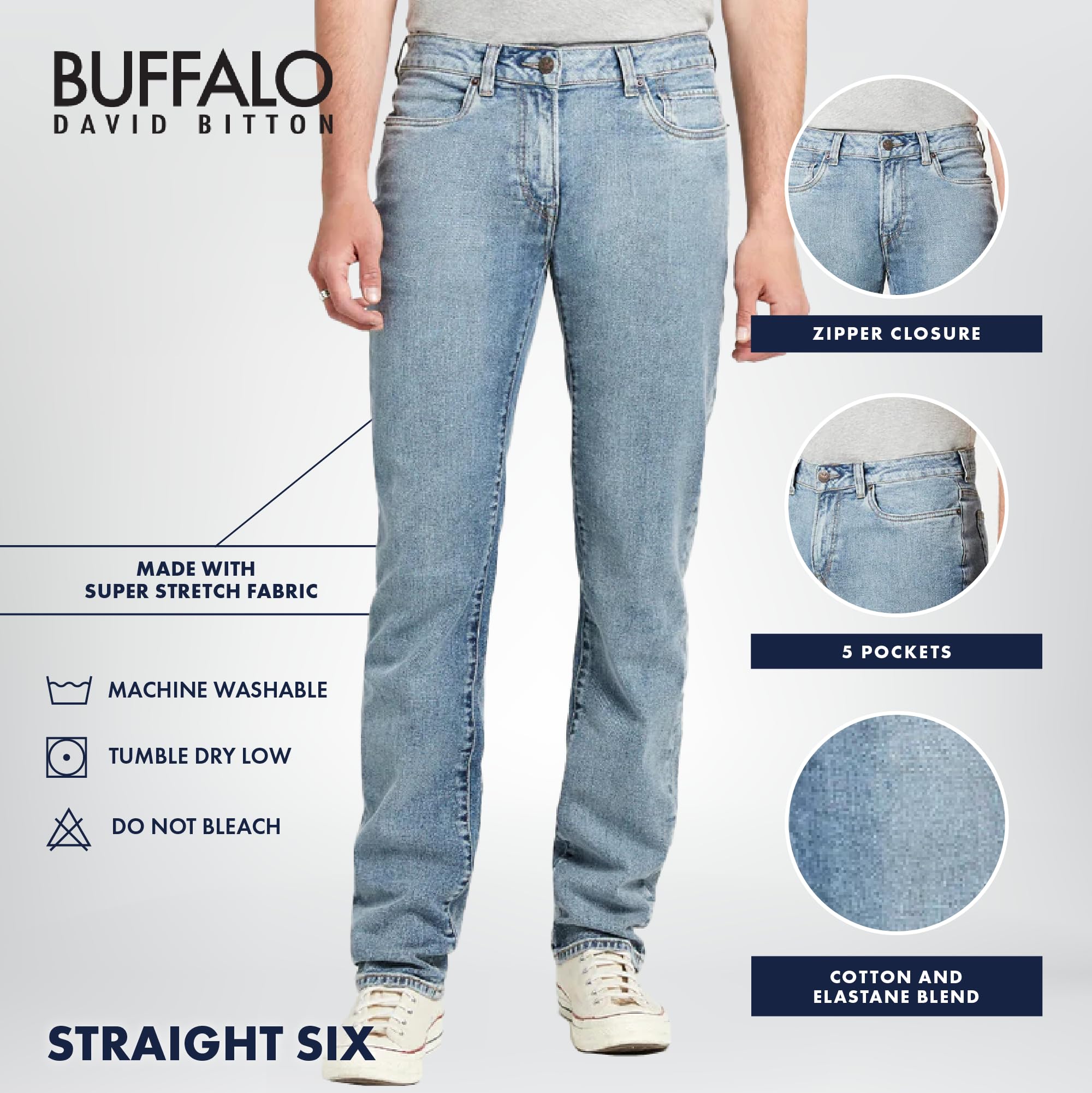 Buffalo David Bitton Men's Straight Six Jeans, Grey Sanded, 31 x 34