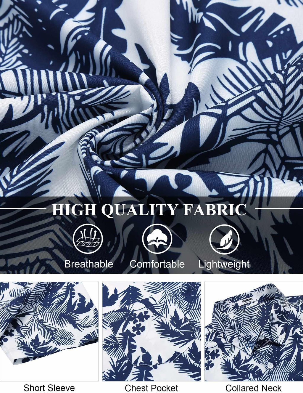 COOFANDY Men's Short Sleeve Hawaiian Shirts Casual Summer Vacation Shirts, White - Palm Leaf, X-Large