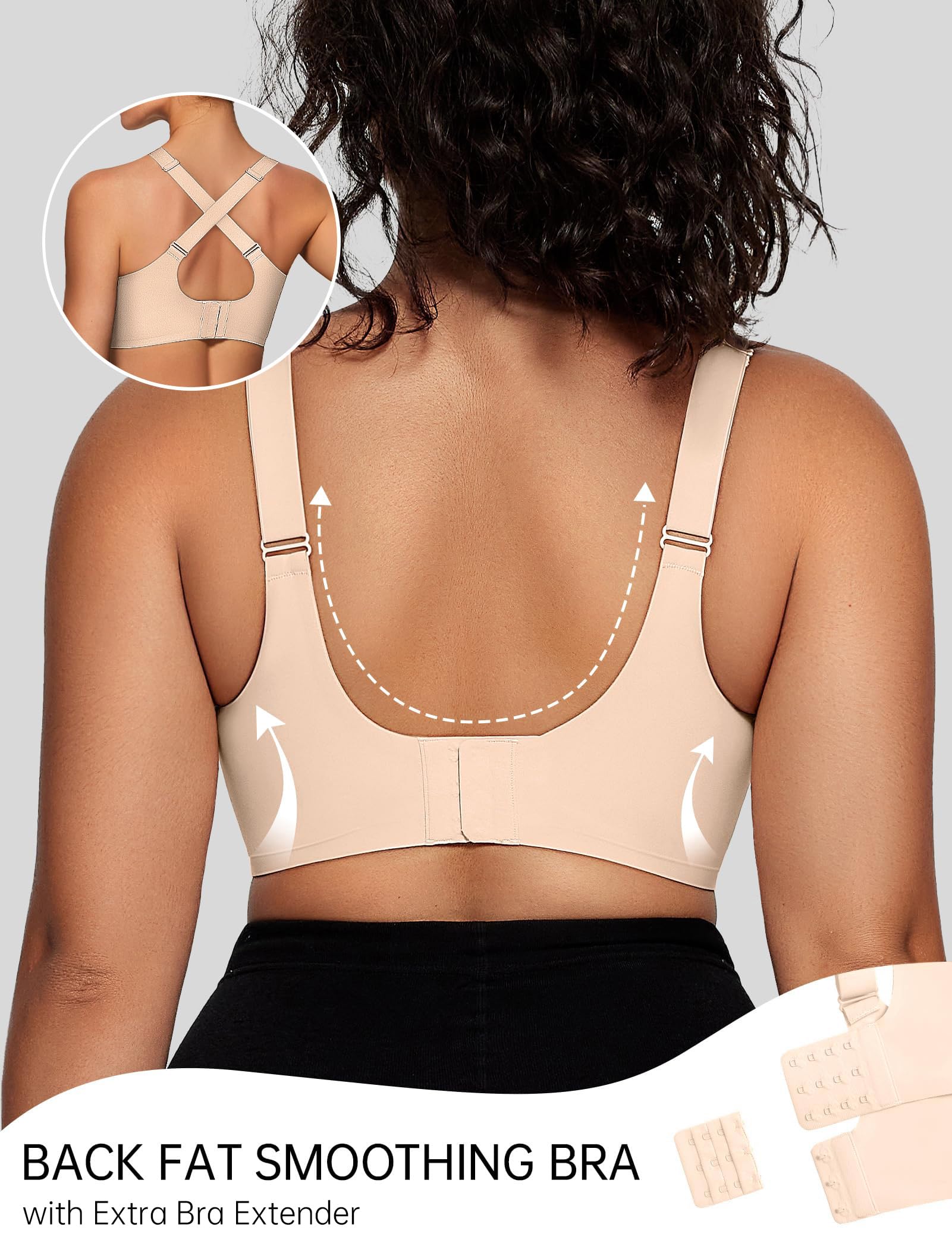 OEAK Womens Wireless Jelly Bras V Mesh Comfortable Bralette Supportive Tshirt Bra No Underwire Seamless Push Up Everyday Bras Nude L