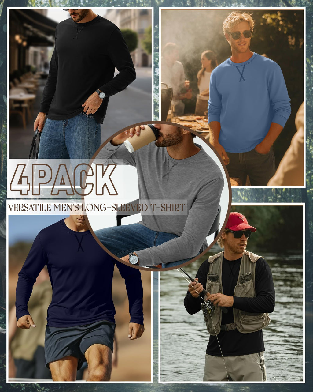 August Alley 4 Pack Men's Big and Tall Shirts Fall Hipster Embroidered Long Sleeves Plain Oversize Tee Plus Size Casual Tops(Light Blue, Navy Blue, Light Gray, Black,3X-Large)
