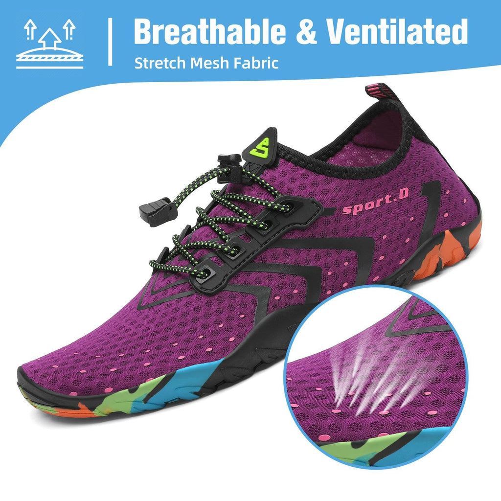 Mishansha Water Shoes for Women Men, Quick-Dry Barefoot Swim Shoes with Drainage Holes, Lightweight Aqua Shoe for Beach Pool River Boating Yoga Walking 8 Women/6.5 Men Purple