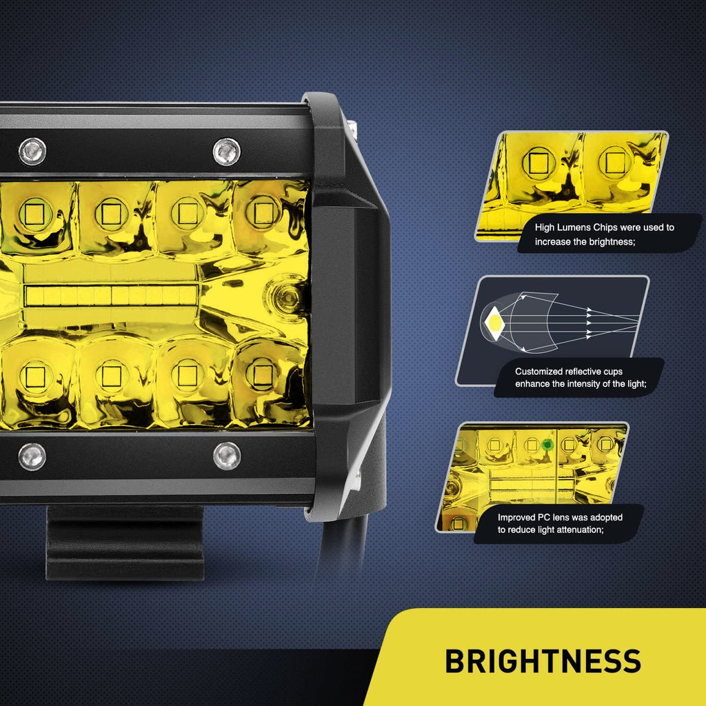 Nilight 2PC 4Inch Yellow Led Pods Triple Row 60W Flood Spot Combo Driving Fog Lights with 16AWG Switch Wiring Harness Kit-2 Leads for Offroad Pickup Trucks ATV UTV SUV, 2 Years Warranty