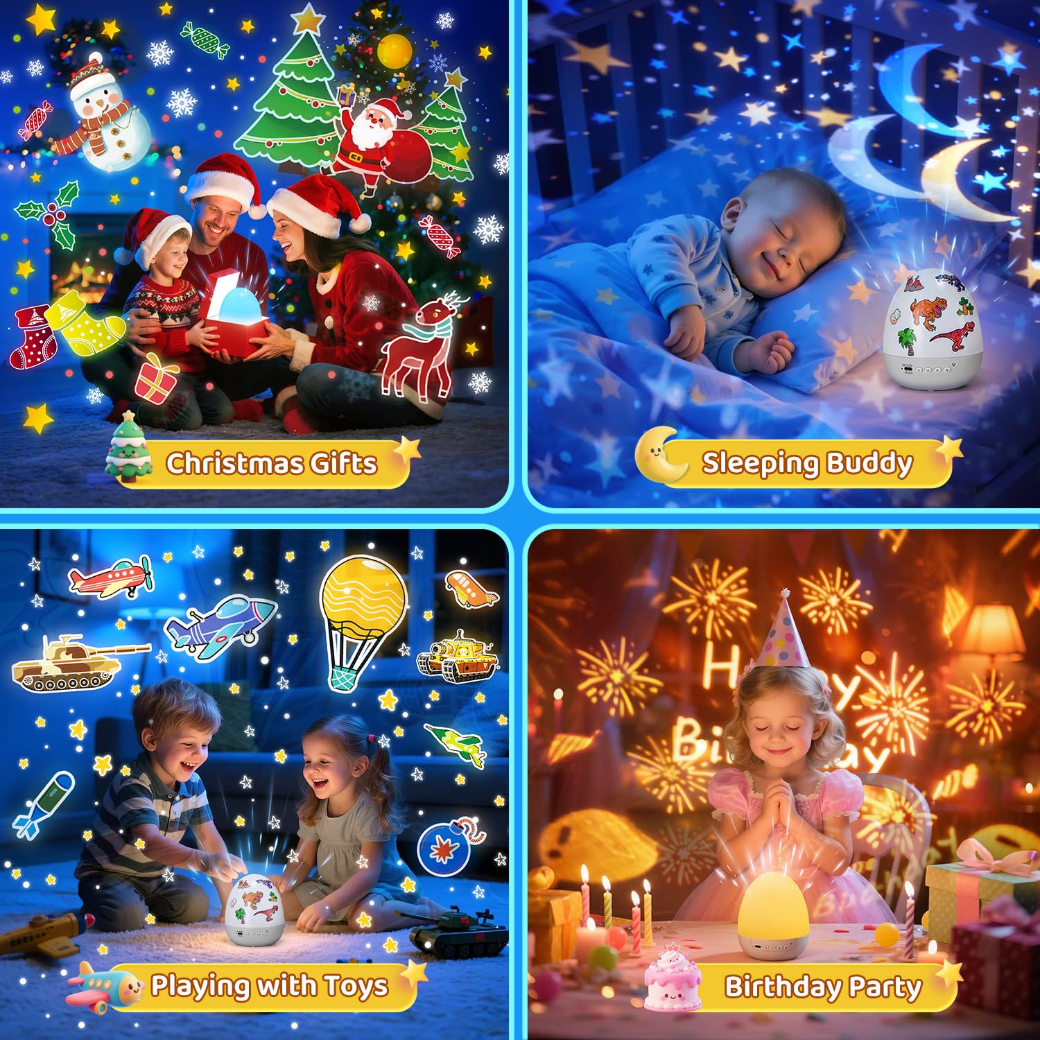 Dinosaur Toys for Kids 3-5 | 15 Sleeping Sounds+12HD Films+7 Colors+360°Rotating | Easter Dinosaur Egg Light Dinosaurs Primal Hatch Boy Toys for Boys Star Projector Sound Machine Egg Light for Nursery