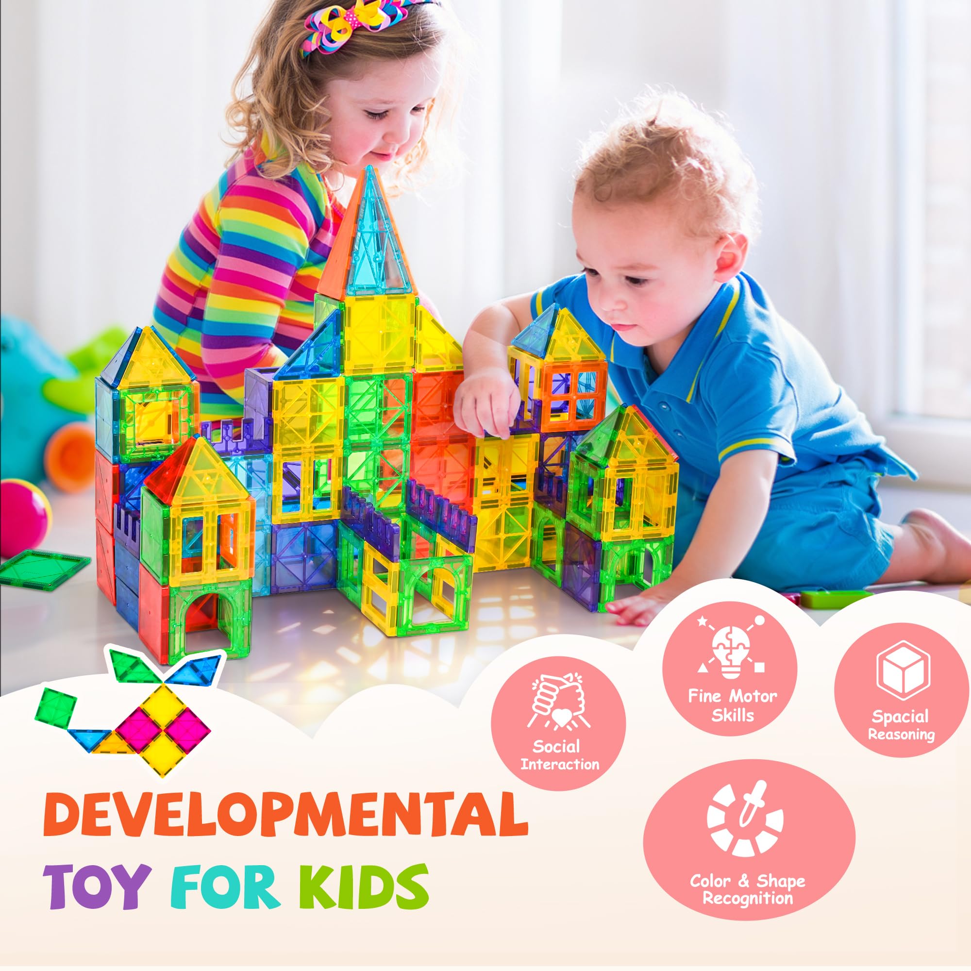 cossy 120Pcs Magnetic Tiles Magnetic 3D Building Blocks Set Educational Construction Toys for 3+ Year Old Kids with Stronger Magnets, Educational Toys, Recreational, Conventional