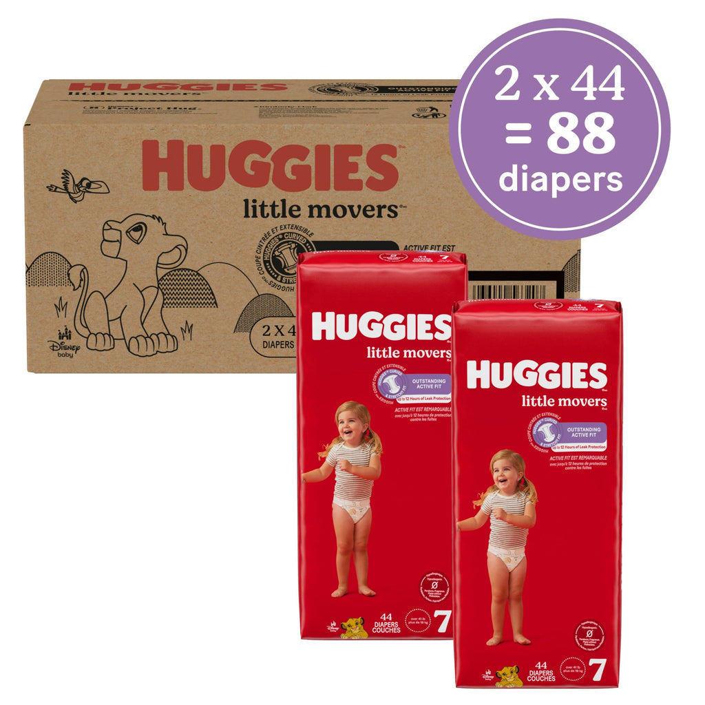 Huggies Size 7 Diapers, Little Movers Baby Diapers, Size 7 (41+ lbs), 88 Count (2 Packs of 44), Packaging May Vary