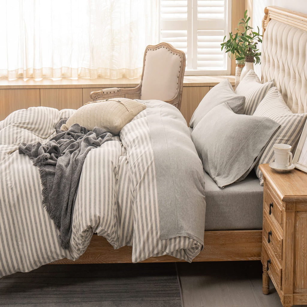 PURE ERA Jersey Knit 4pc Bed Sheet Set 100% T-Shirt Heather Cotton Super Soft Comfy Breathable Fits Mattress Up to 20" Extra Deep Pocket (Heather Light Grey, Cal King)
