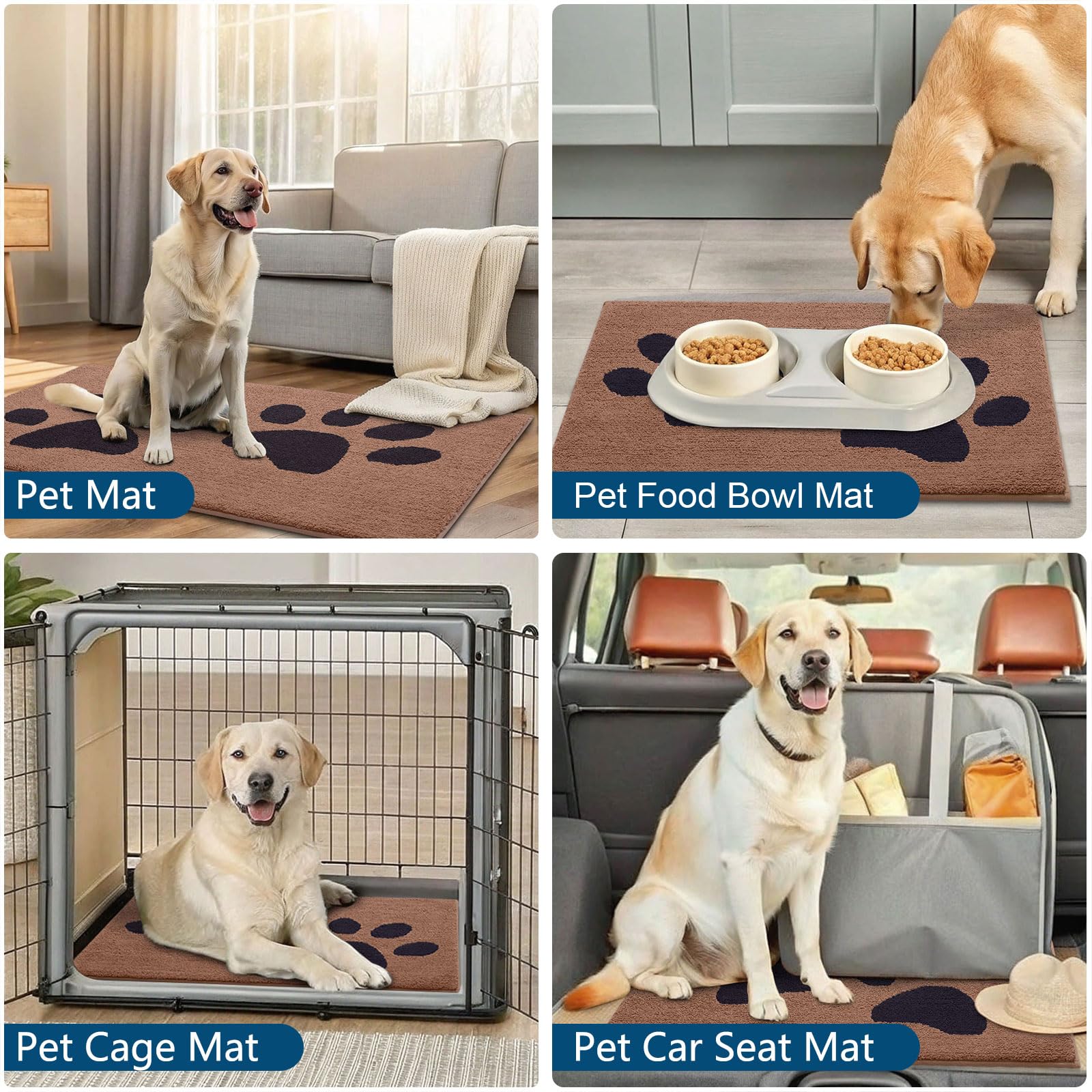 Buganda Dog Door Mat for Muddy Paws, Absorbent Dirt Trapper Washable Indoor Doormats, Non Slip Low-Profile Mud Mat for Dogs, Front Entrance Doormat for Inside Floor (36x24 Inches, Camel and Black)