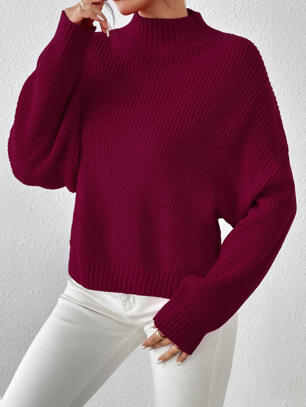 SunnyMelody Womens Cropped Turtleneck Sweater Fall Winter Spring 2025 Trendy Cute Mock Turtle Neck Cozy Soft Ribbed Knit Lightweight Long Sleeve Crop Knitted Pullover Sweaters Jumper Ancora Red S