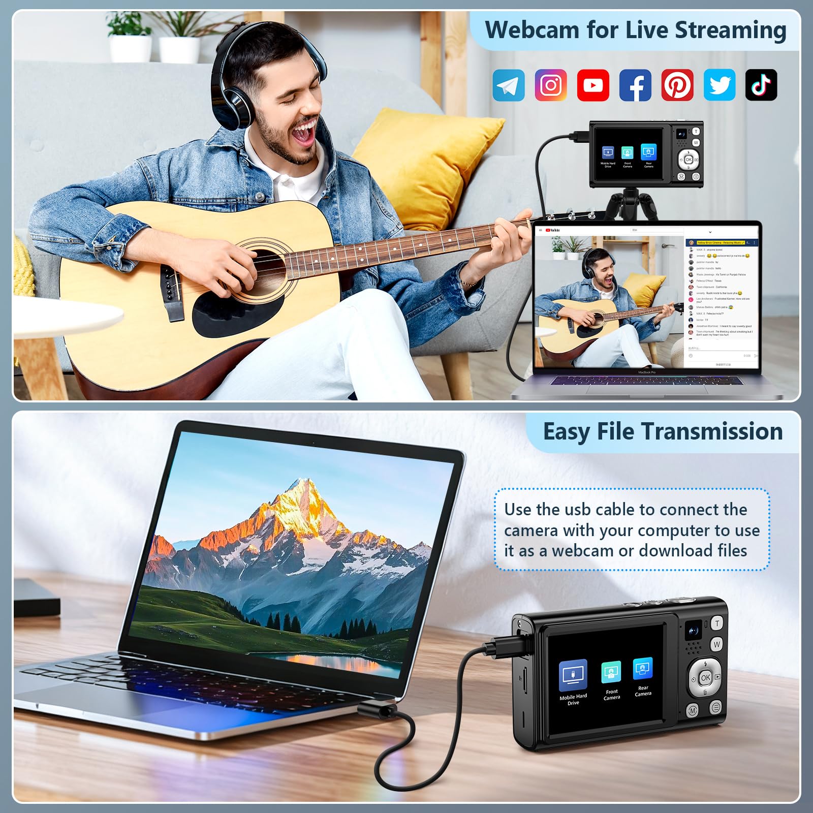 5K 96MP Digital Camera for Photography with 6X Optical Zoom,2026 Upgraded Autofocus Vlogging Camera for YouTube with Dual Lens, 64GB Card, Flash, Anti-Shake, Compact Point and Shoot Digital Cameras