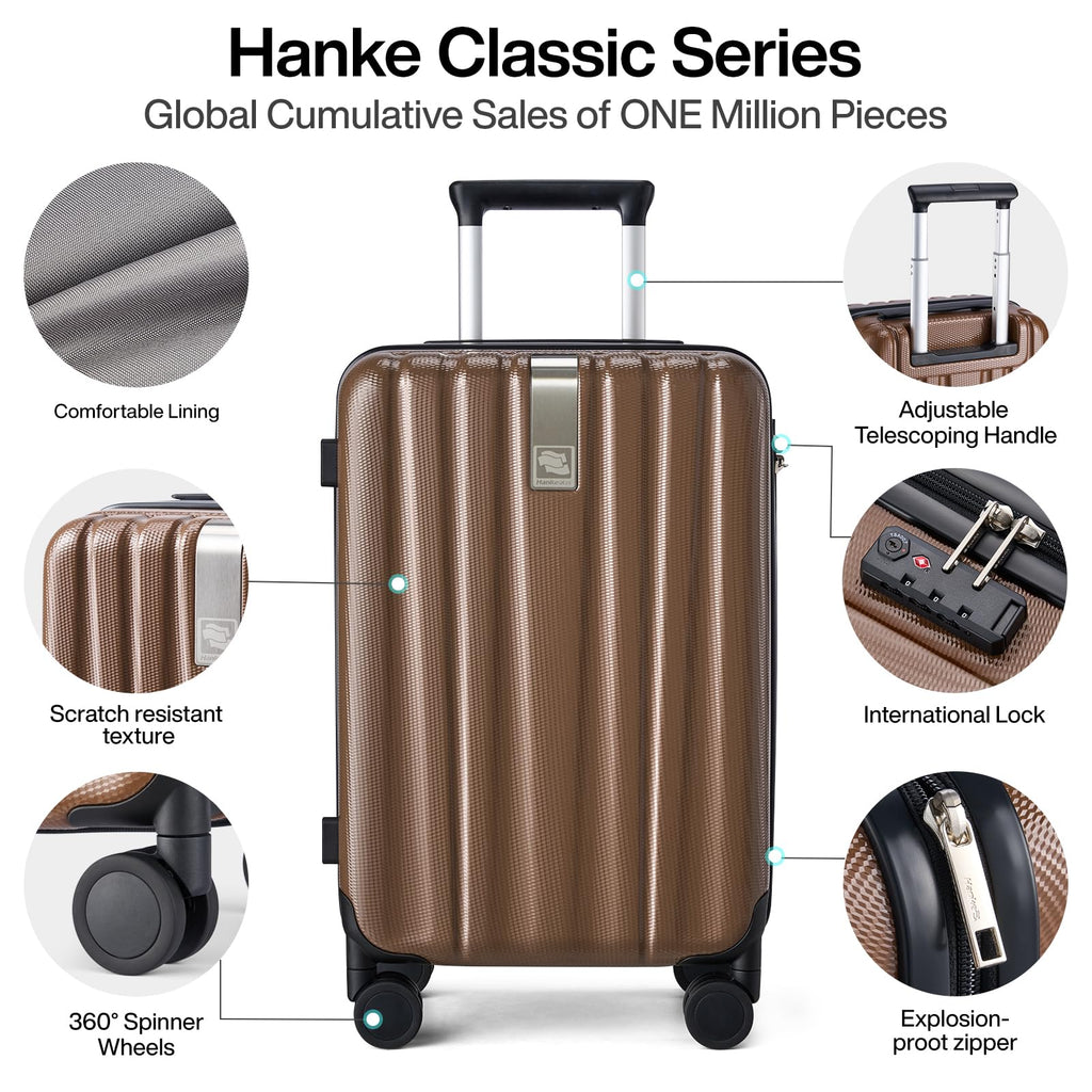 Hanke Luggage Sets 2 piece Carry On Luggage with Wheels PC Hard Shell Suitcases Lightweight Checked Travel Luggage Large Travel Suitcase Woman Men 20/29 Inch （Brown）