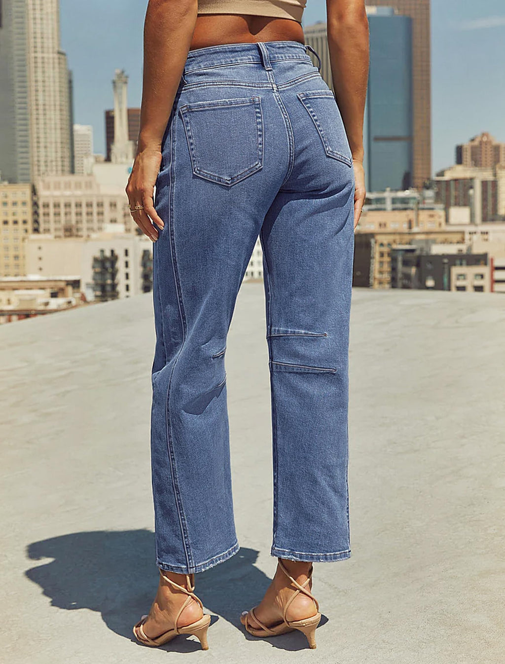 IWD Baggy Barrel Jeans for Women Trendy Vintage High Waisted Wide Leg Boyfriend Y2K Denim Ankle Pants with Pockets Medium Blue Small