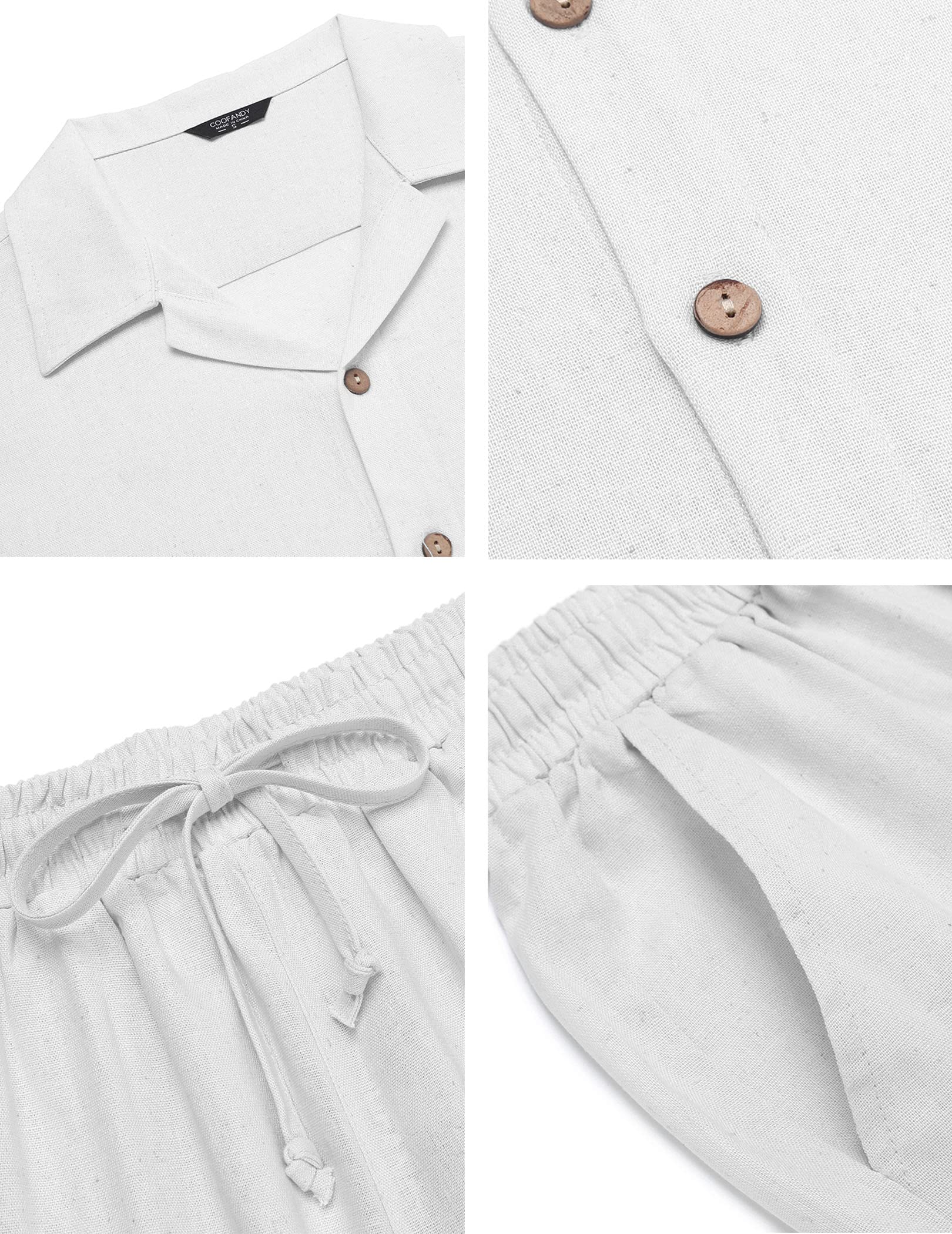 COOFANDY Men 2 Piece Linen Sets Outfits Beach Wedding Shirts and Pants Leisure Suit