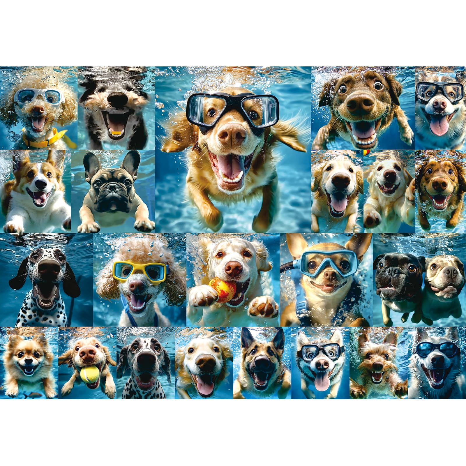 Underwater Dogs Jigsaw Puzzles 1000 Pieces for Adults Funny Cute Dogs Collage Puzzles for Adults 1000 Pieces with Letters on Back Hard Impossible Difficult Challenging Family Puzzle