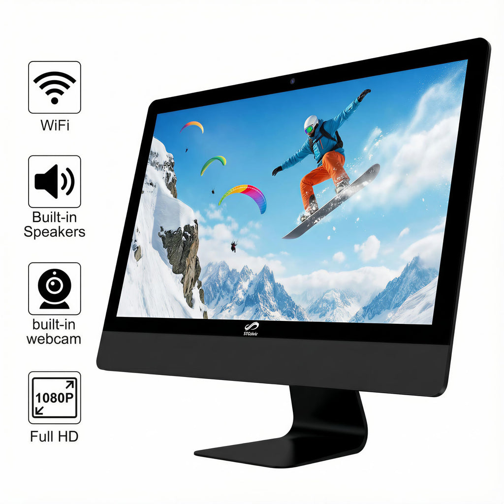 STGSivir All in One Desktop Computer, 22" FHD Display, Intel Core i5 up to 3.7GHz, 16GB RAM, 512GB SSD, WiFi, BT 5.0, RGB Keyboard & Mouse, Webcam, Windows 11 Home