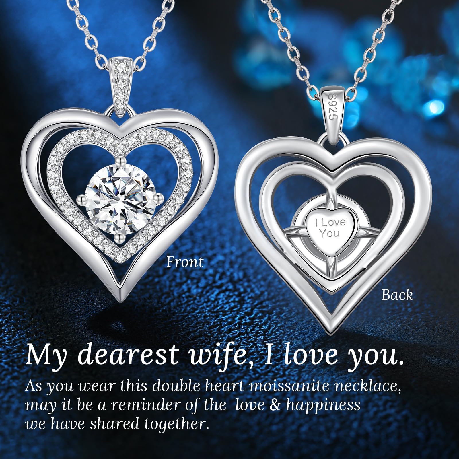 Valentine's Day Gift Moissanite Heart Pendant Necklaces for Women, 925 Sterling Silver Necklace Engraved with 'I LOVE YOU', Ideal Anniversary Birthday Jewelry Gifts for Mom Wife Girlfriend Daughter Her
