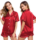 LecGee Womens Pajamas Set Silk Satin Sleepwear Short Sleeve Nightwear Button Down Pj Lounge