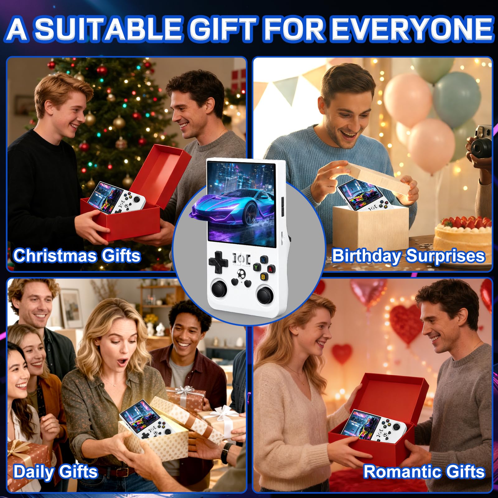 Rhesusco R36MAX Handheld Game Console - Support 22000+Classic Games,128G TF Card,Portable Console with 4.0-Inch Screen,Open Source System,4000mAh Battery,Birthday Gift for Adult or Partner - White