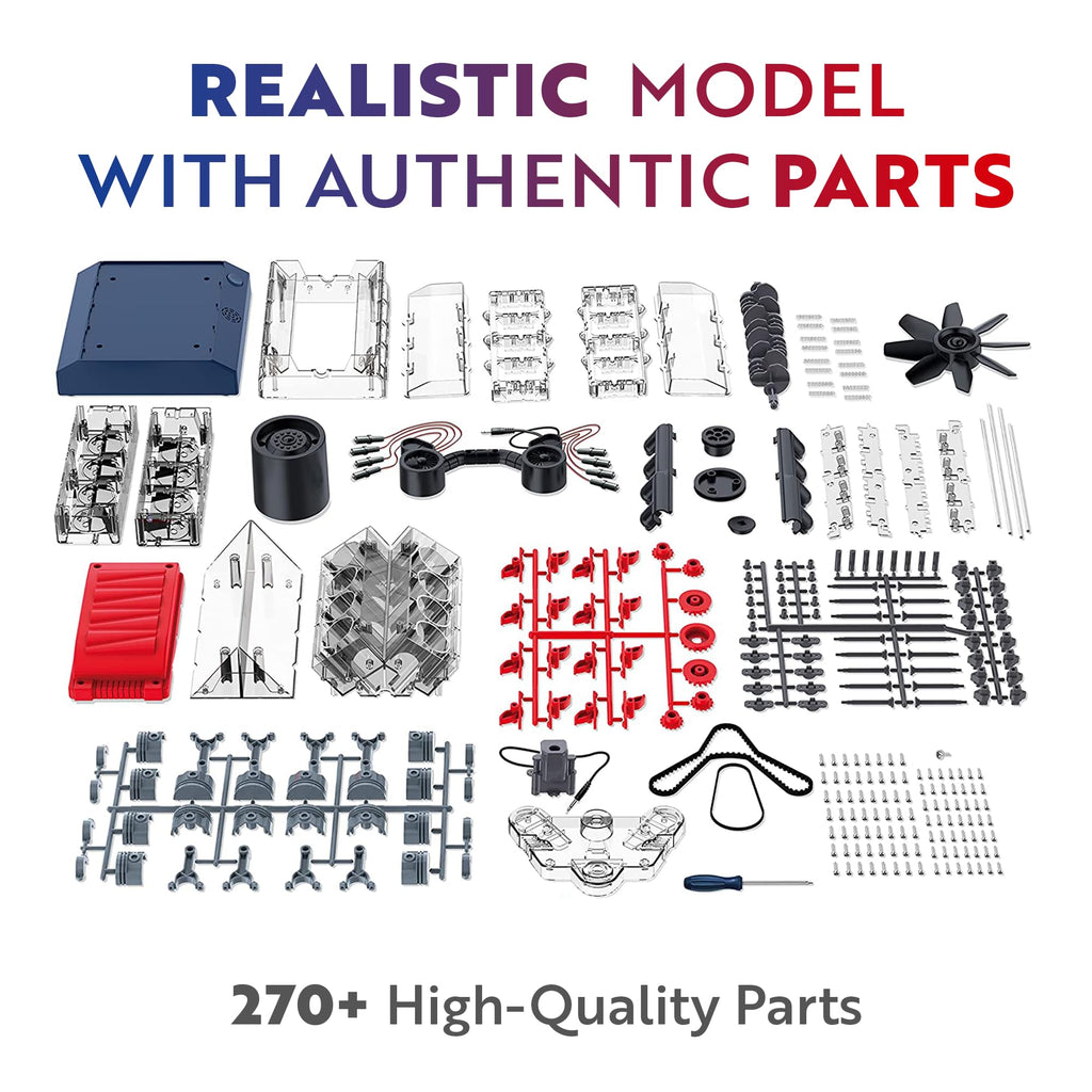 Playz V8 Combustion Engine Model Kit That Runs - Build Your Own STEM Mini V8 Model Engine Kit for Adults & Kids Age 12+, Visible V8 Mini Engine Kit That Works for Adult w/ 270 STEM Parts
