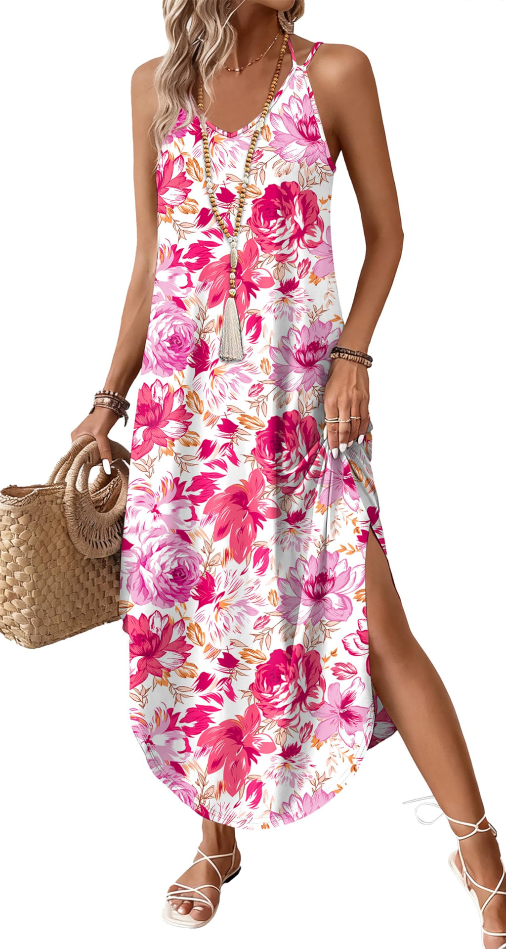WIHOLL Sundresses for Women Summer Maxi Dress Beach Vacation Outfits for Women Valentines Day Plus Size Spring Clothes Sundress Hawaiian Elegant Classy Cute Country Concert Outfits Resort Wear