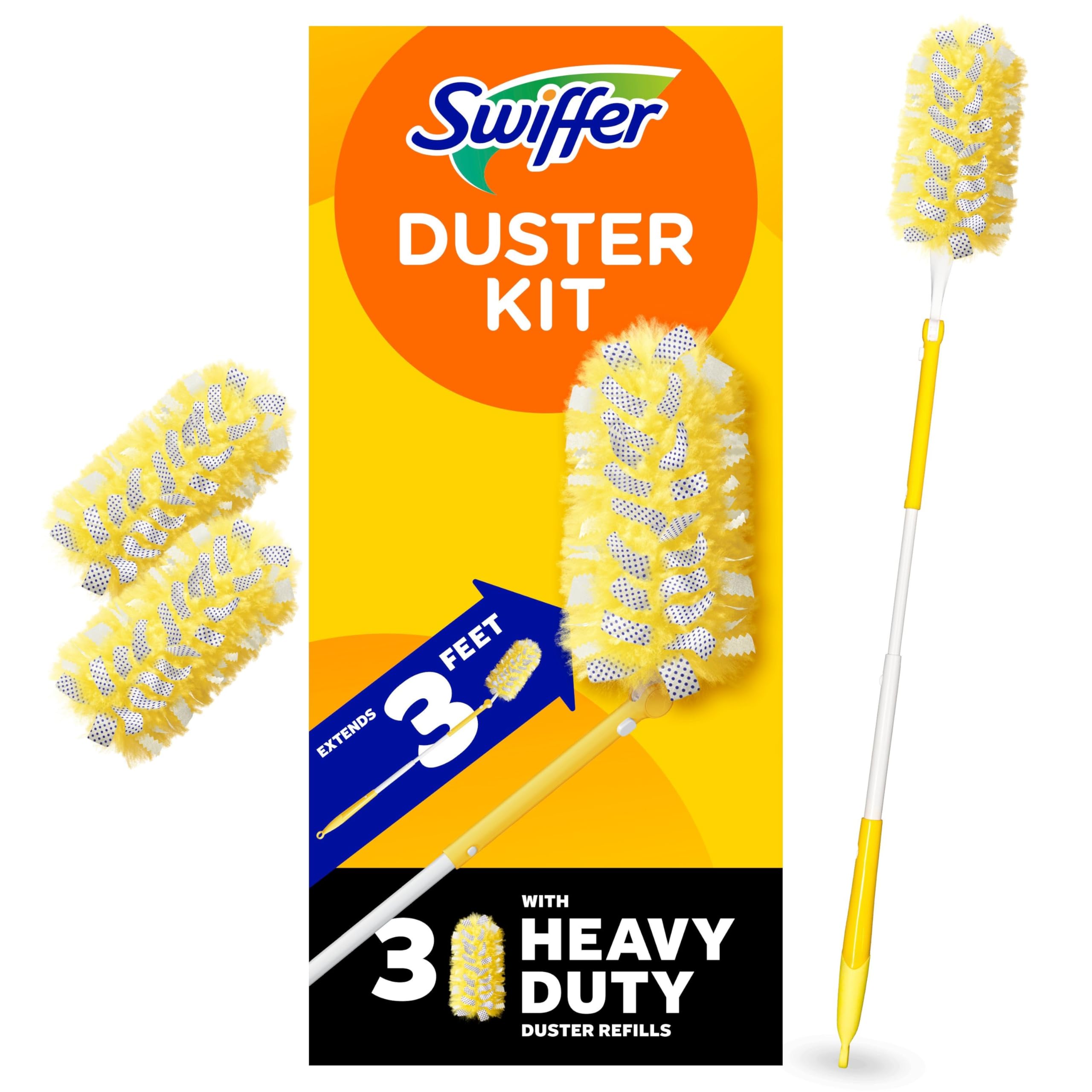 Swiffer Duster Heavy Duty 3 ft Extendable Handle Starter Kit with 3 Refills