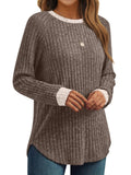 AUTOMET Womens Long Sleeve Tops Winter Clothing 2026 Dressy Casual Tunic Sweaters Fall Fashion Color Block Shirts Khaki 02 L