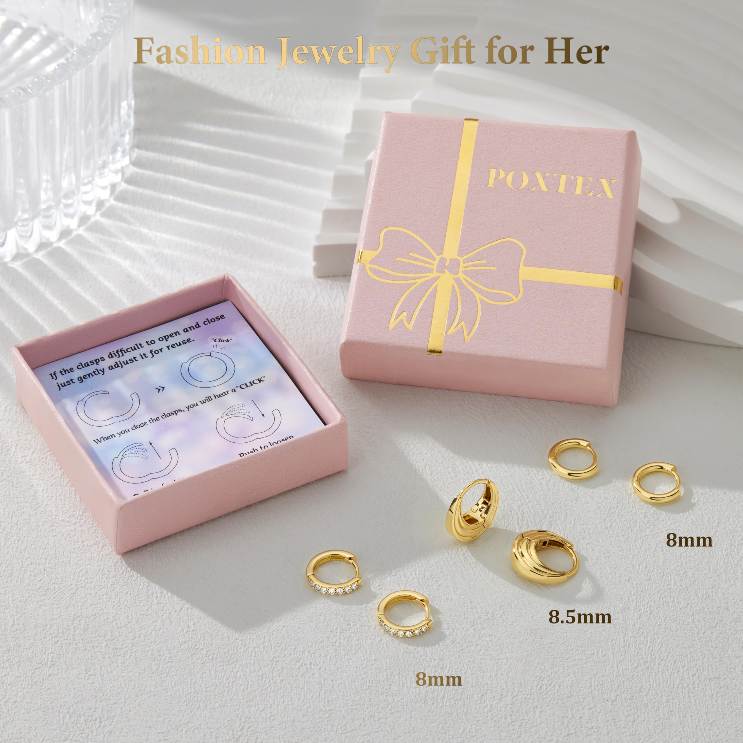 Poxtex Small 14K Gold Plated Huggie Hoop Earrings Set for Women, Hypoallergenic Trendy Hoops Stacks for Multiple Piercings, Dainty Cute Mini Lightweight Cartilage Helix Jewelry Gift Sensitive Ears