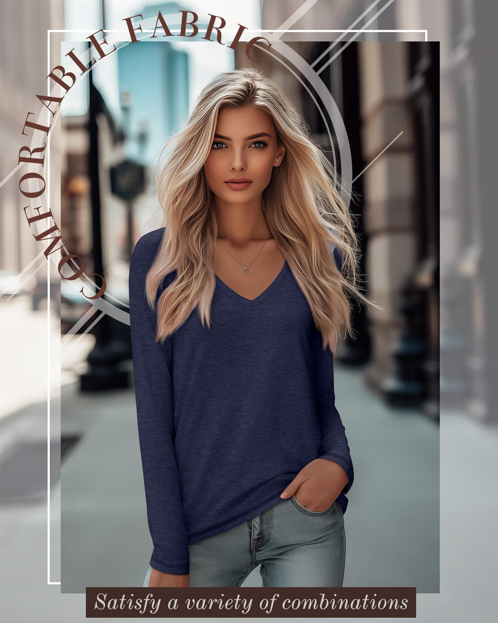 Velvelhall 4 Pack Women's Long Sleeve V Neck Shirts, Casual Loose Fit Tees Basic Tunic Tops Trendy Fall T-Shirts Outfits(Black, Gray, Navy Blue, Wine Red,Small)