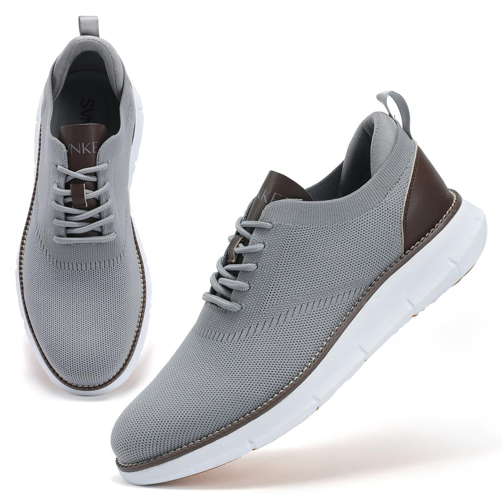 SVNKE Men's Mesh Dress Shoes Casual Business Lace Up Oxford Sneakers Lightweight Breathable Walking Shoes Comfortable Thick Sole Tennis Footwear Light Gray 10.5 Extra Wide