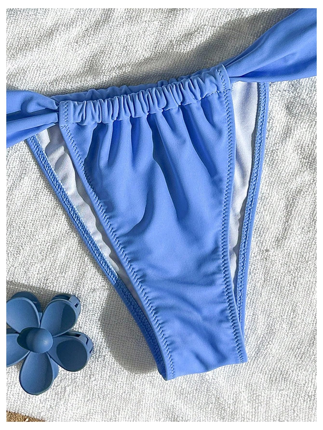 SOLY HUX Women's Halter String Bikini Sets High Cut Cheeky Thong Sexy Two Piece Swimsuits Bathing Suit Pure Blue Small