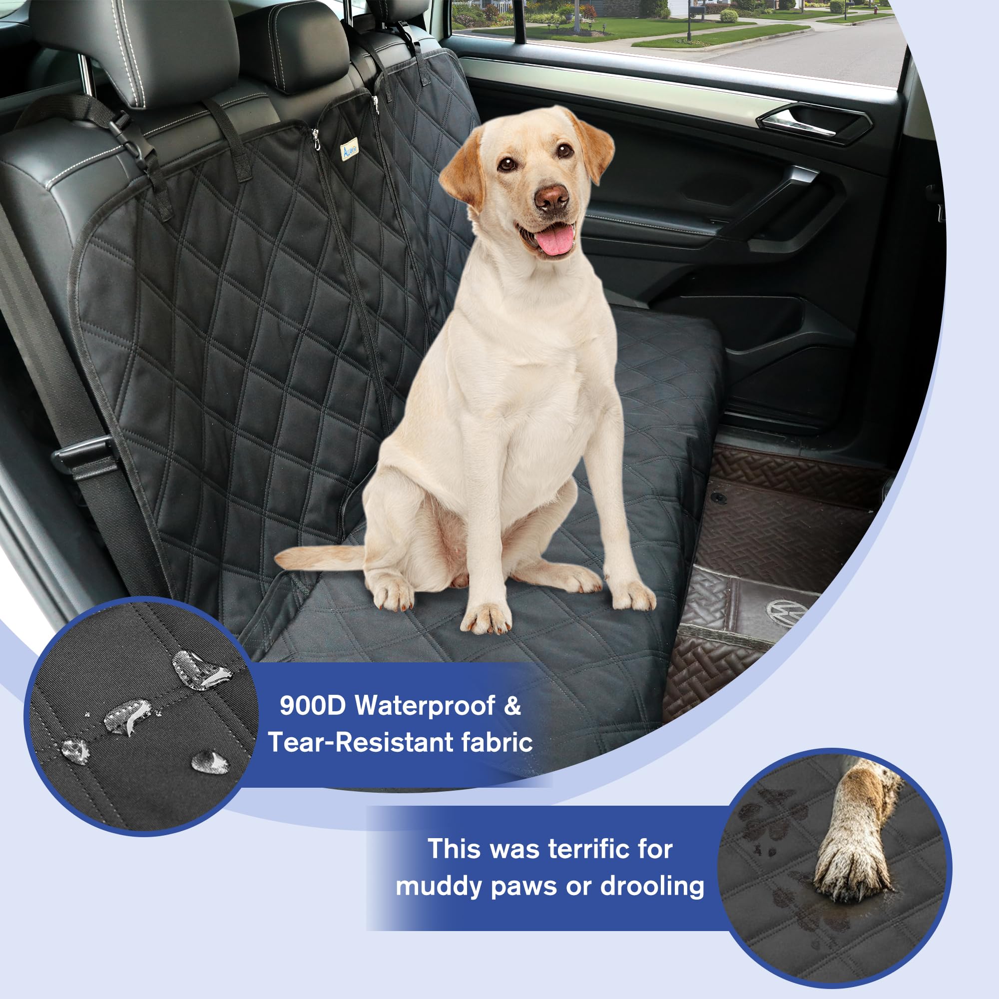 ALLANSING Back Seat Cover - 900D Oxford Waterproof Car Seat Protector, Fits Cars/SUVs/Trucks, Split Bench, Non-Slip, for Messy Kids & Drooling Dogs, Easy Clean(Black)