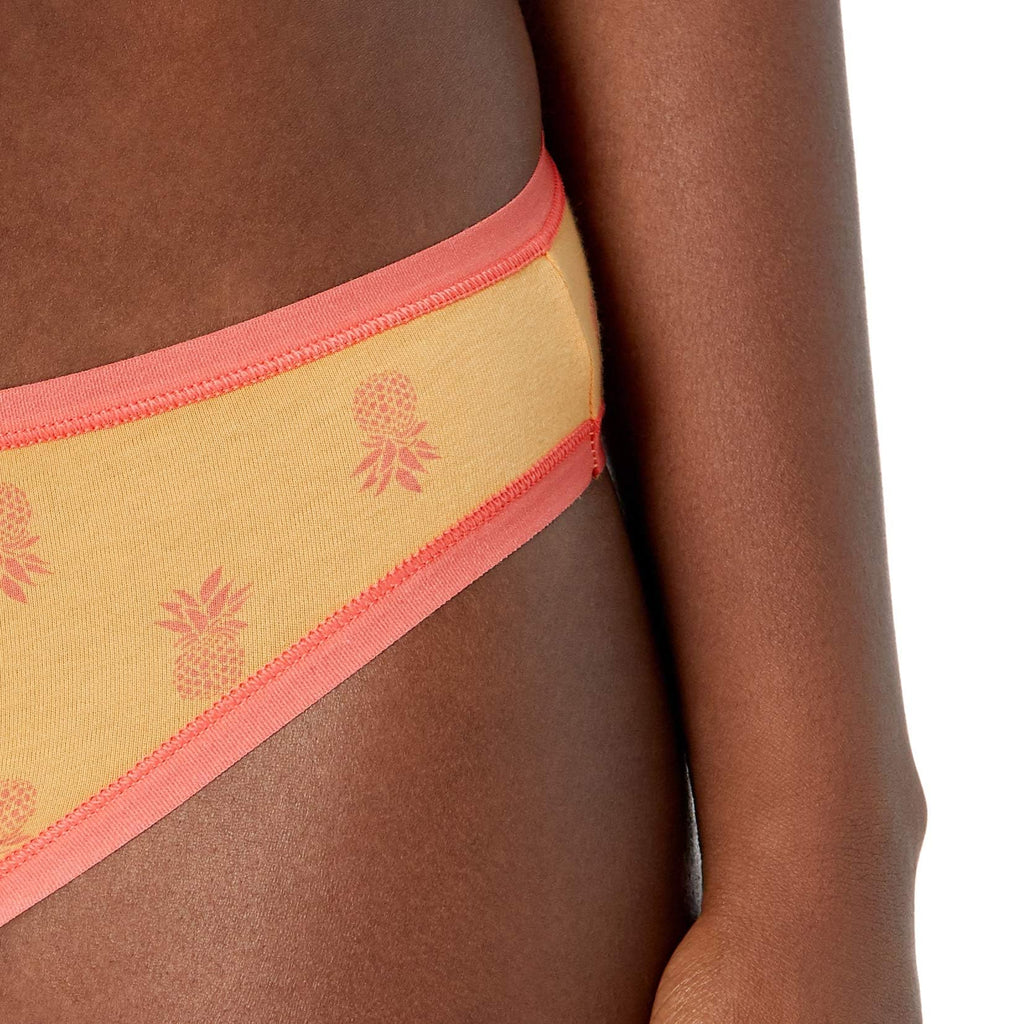 Amazon Essentials Women's Breathable Cotton Bikini Brief Underwear with Full Coverage, Pack of 6, Lemon/Multicolor/Pineapple/Stripe, Large