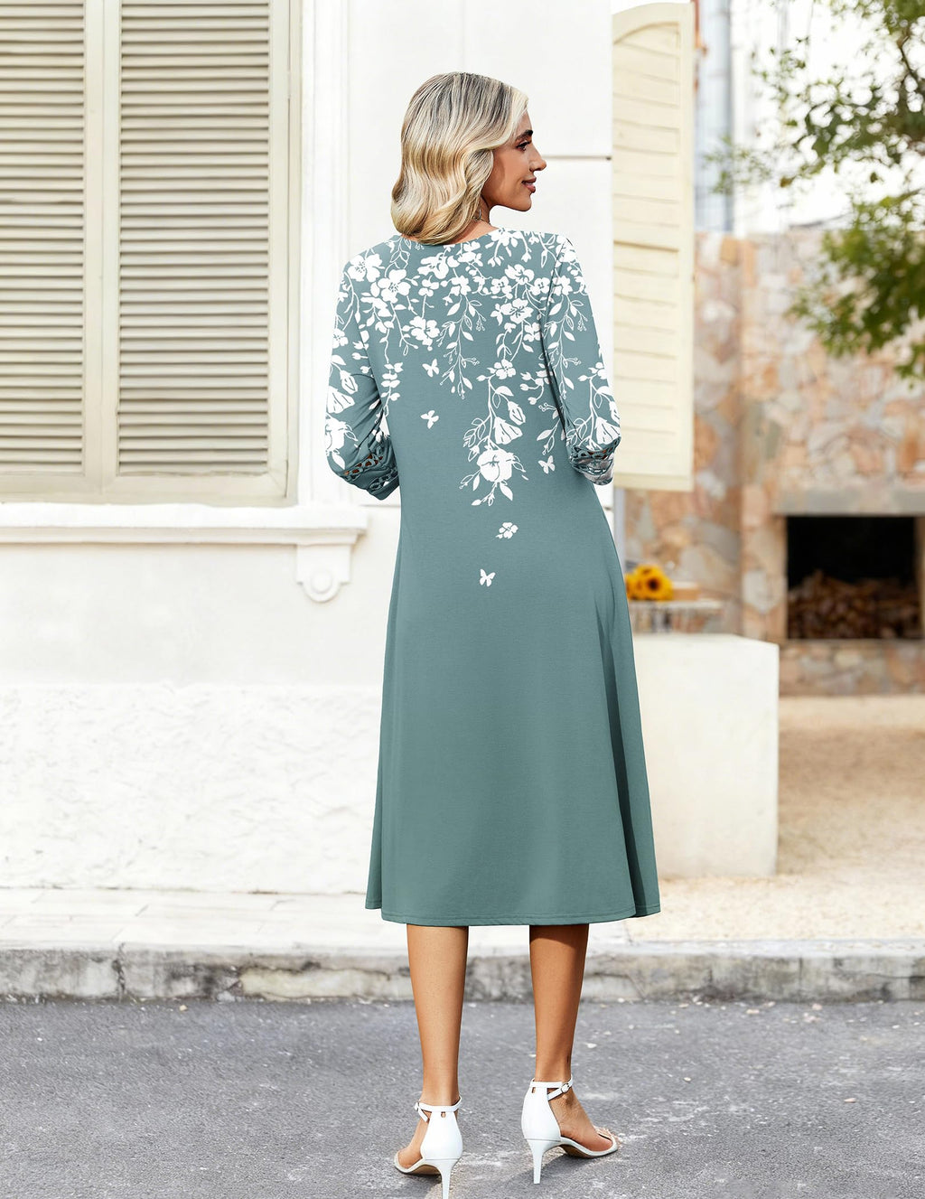 Zeagoo Summer Dress for Women Floral 3/4 Sleeve Midi Length Aline Elegant Loose Dress with Pockets Floral Print M