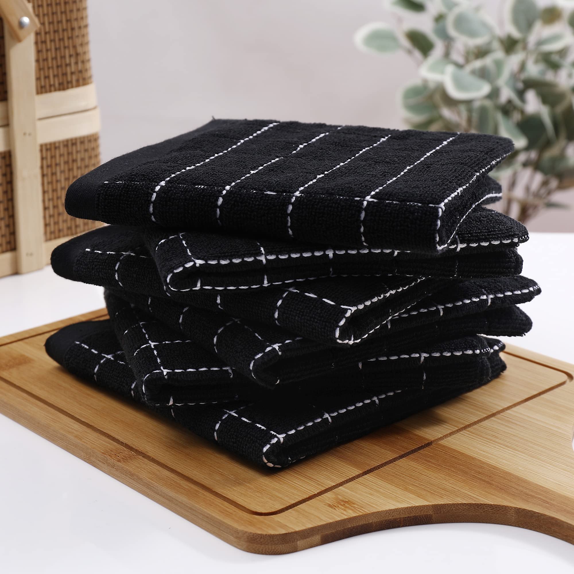 Homaxy 100% Cotton Terry Kitchen Dish Cloths, Ultra Soft and Absorbent Dish Towels for Kitchen, Suitable for Drying and Washing Dishes, 8 Pack, 12 x 12 Inches, Black