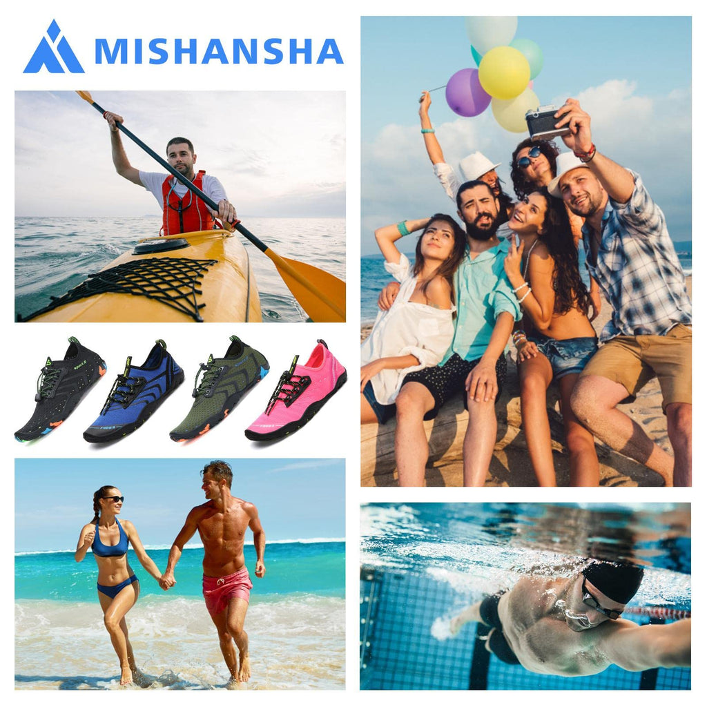 Mishansha Water Shoes for Women Men, Quick-Dry Barefoot Swim Shoes with Drainage Holes, Lightweight Aqua Shoe for Beach Pool River Boating Yoga Walking 8.5 Women/7 Men Cobalt Blue