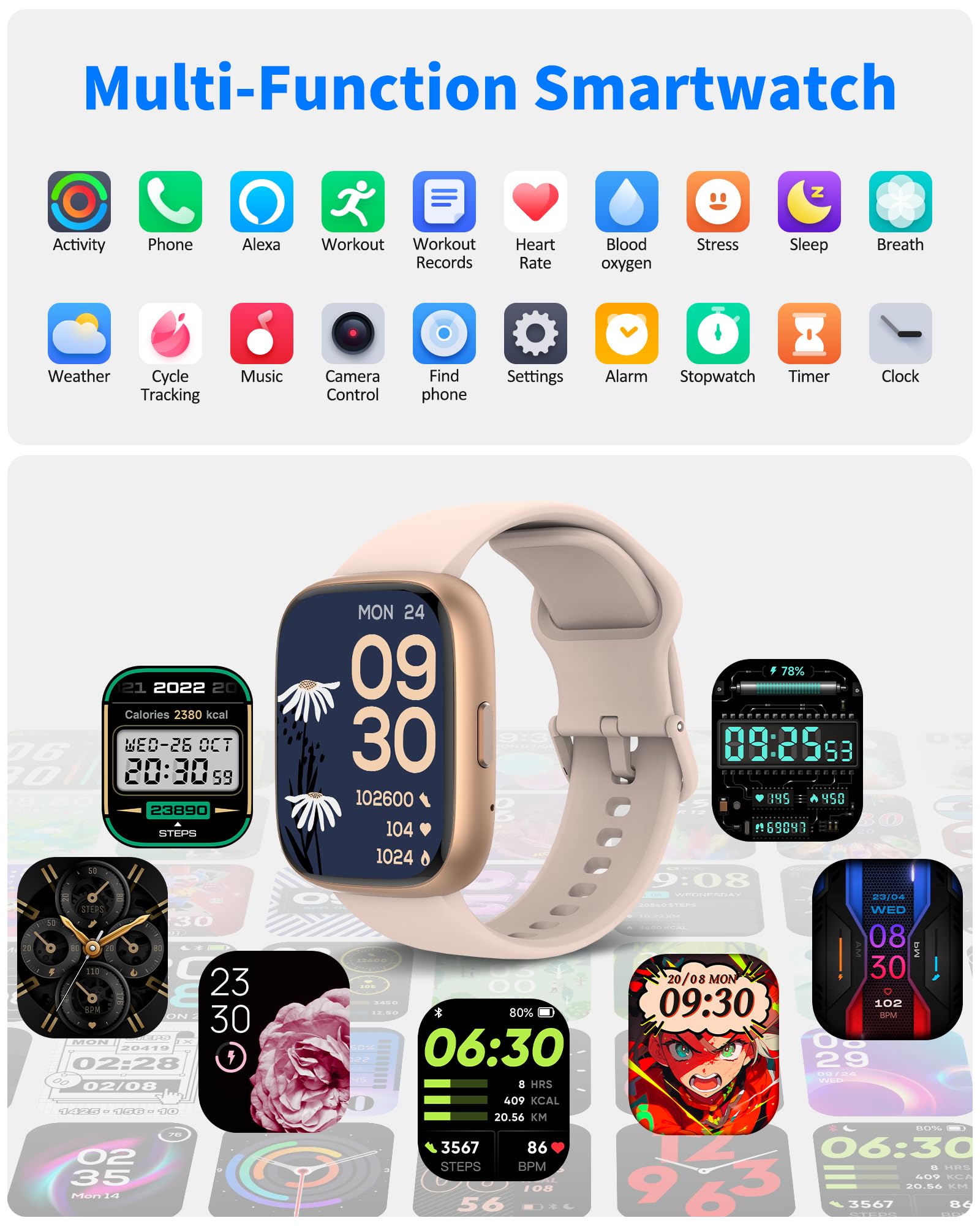 Boqurich Smart Watch Men Women (Alexa Built-in), 1.83" HD Fitness Tracker, Bluetooth 5.3 Call, Heart Rate SpO2 Sleep Monitor, IP68 Waterproof, 100+ Sports Modes, Pedometer for iOS Android (Pink)